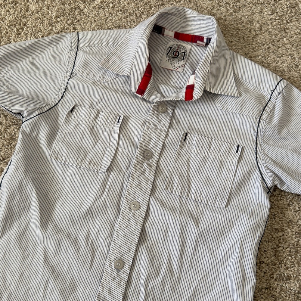 191 Unlimited Button down short sleeve collared striped tshirt shirt boys size 6 - Picture 3 of 6